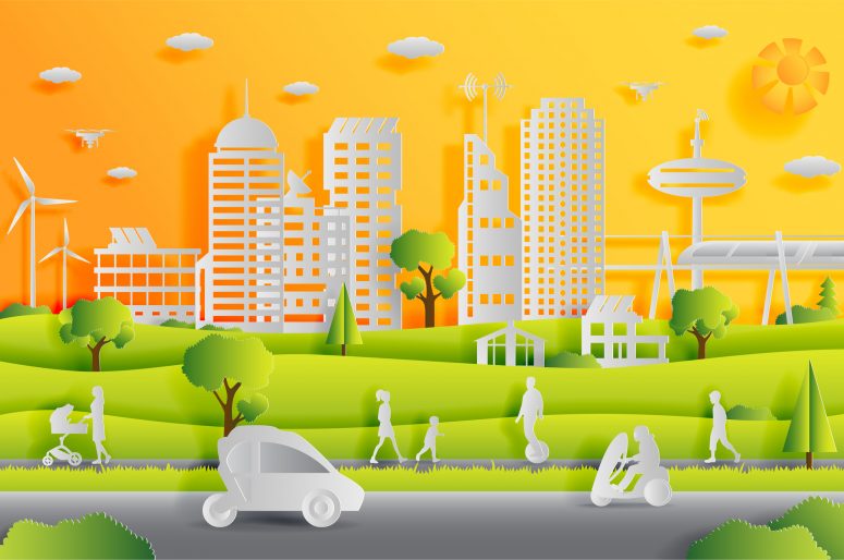 Concept of smart city with technologies of future and urban innovations